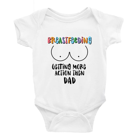 Breastfeeding getting more action than dad Little Milk Monster unisex onesie Funny baby bodysuit cheeky baby outfit new parent baby shower gift breastfeeding clothing