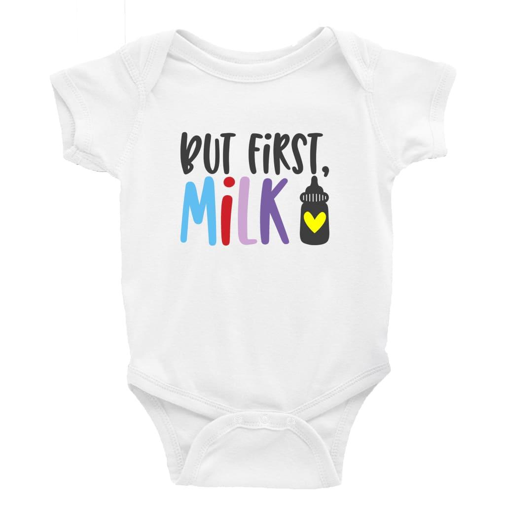 But first Milk - Little Milk Monster - Baby Bodysuit Little Milk Monster Cheeky by Design Baby bodysuit funny cheeky trending breastfeeding Baby shower gift