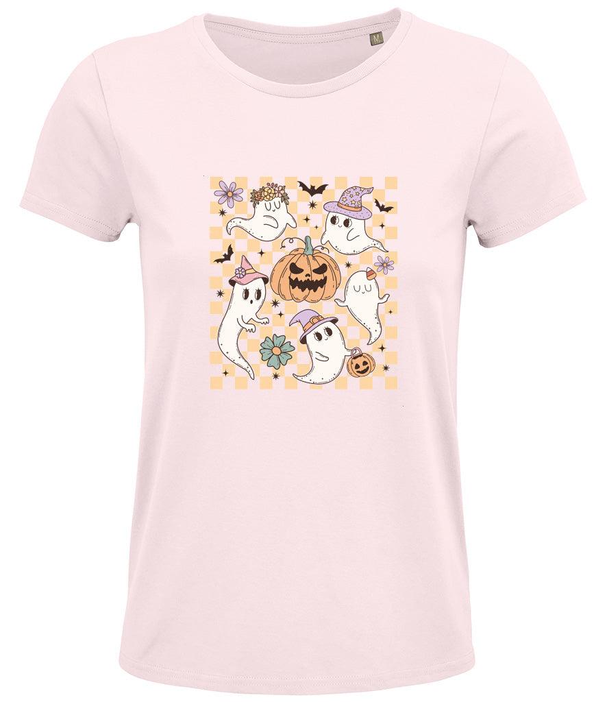 Halloween Ghosts with pumpkin Ladies T-shirt - Little Milk Monster United Kingdom England
