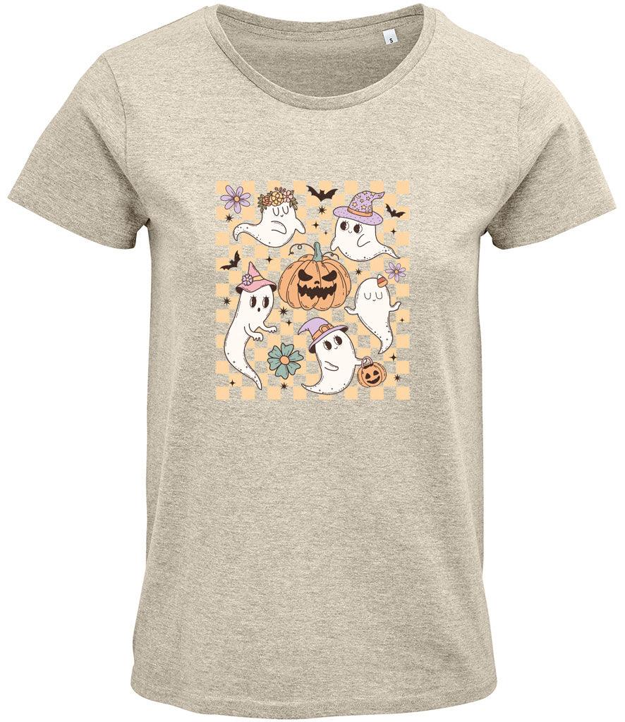 Halloween Ghosts with pumpkin Ladies T-shirt - Little Milk Monster United Kingdom England