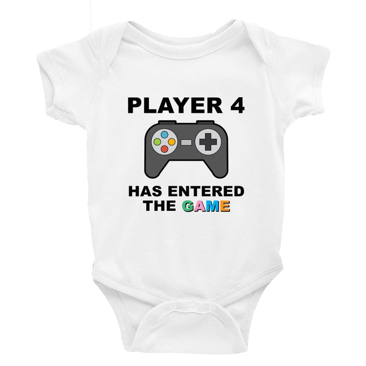 Player 4 has entered the game Multiple Colour options - 0-3 Month / Short Sleeve / Drop Shadow - Baby Bodysuit Baby onesie Unisex baby vest 