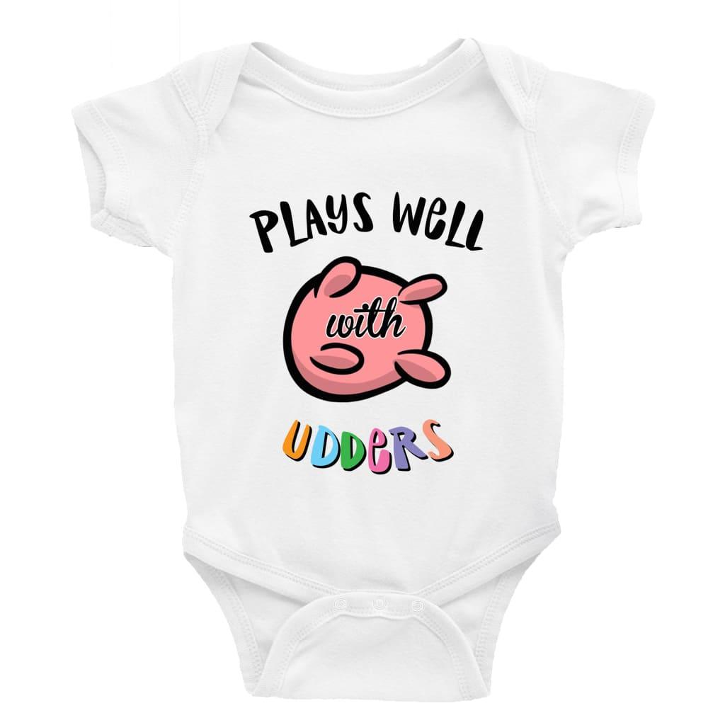 Plays well with udders Multiple Colour options - 0-3 Month / Short Sleeve / Drop Shadow - Baby Bodysuit Baby onesie Unisex baby vest Baby 