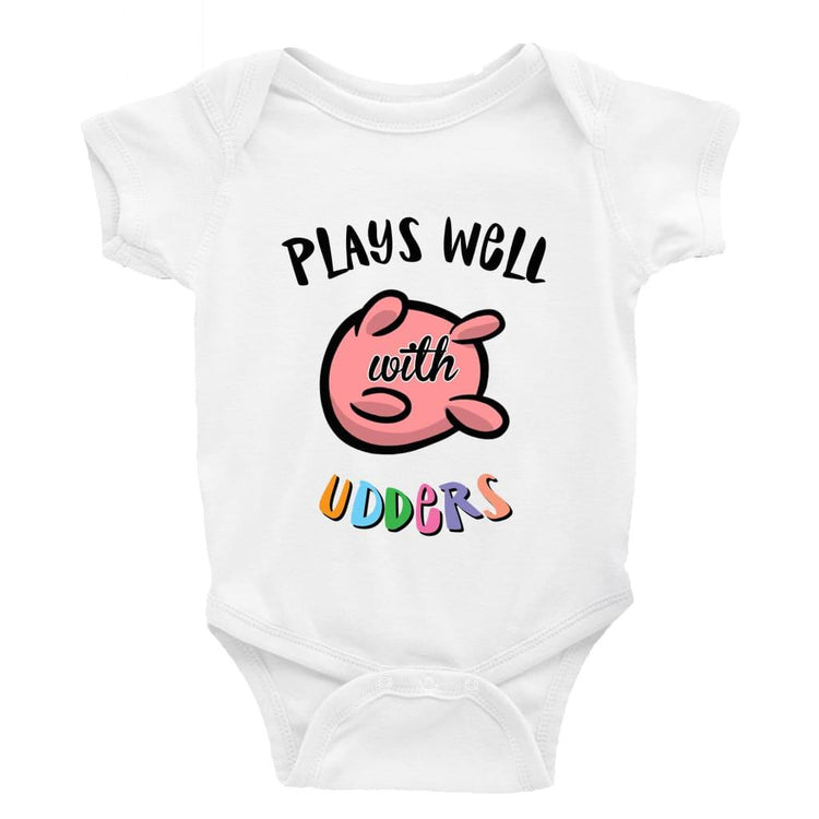 Plays well with udders Multiple Colour options - 0-3 Month / Short Sleeve / Drop Shadow - Baby Bodysuit Baby onesie Unisex baby vest Baby 