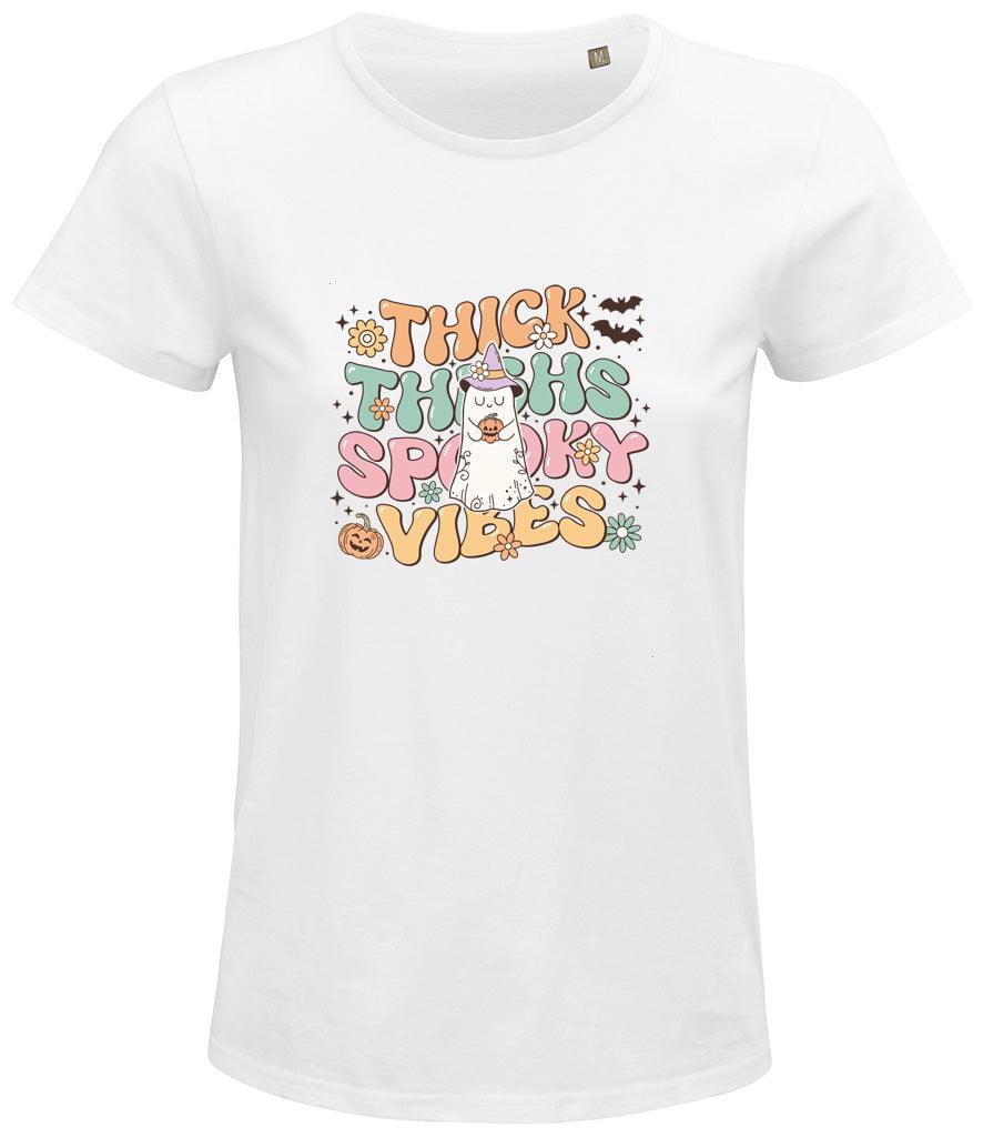 Thick thighs and spooky vibes Ladies T-shirt - Little Milk Monster United Kingdom England